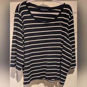 Tommy Hilfiger Women's Navy Blue & White Striped Short Sleeve Shirt 100% Cotton